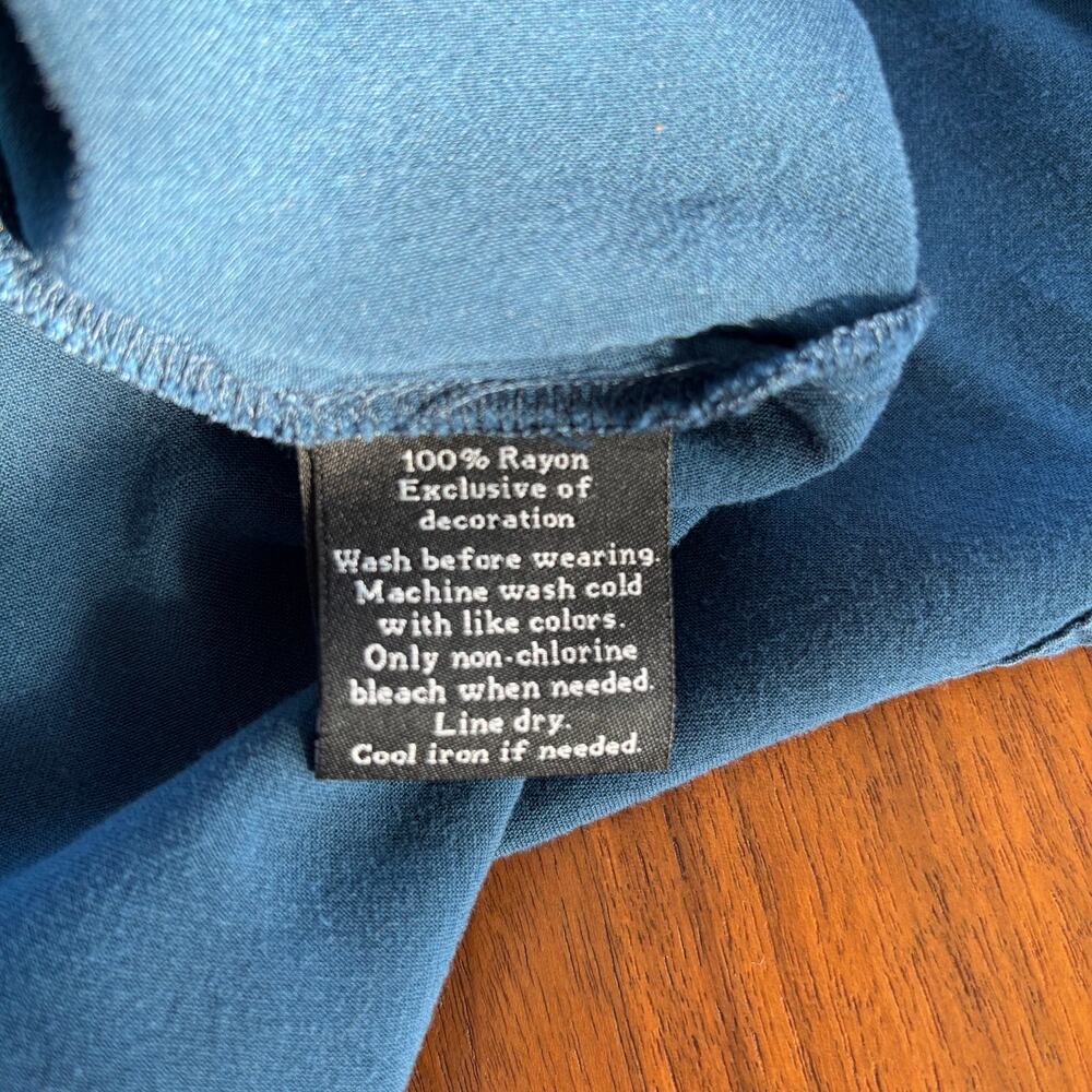 Rock & Republic Blue Button Up Metallic Shimmer Trim Roll Tab Sleeve Western L - Picture 5 of 10